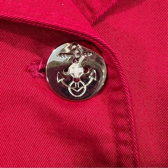 Lauren Ralph Lauren Large Red Gold Cotton Peacoat Jacket Nautical Anchor Button - Picture 3 of 9